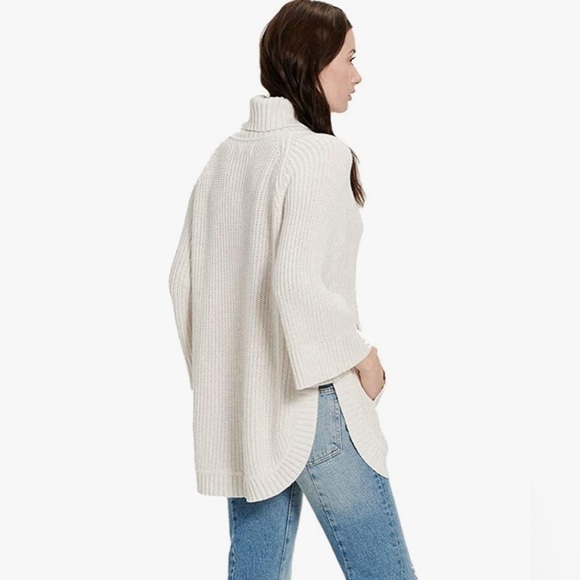 Ugg Raelynn Wool Blend Ribbed Turtleneck Poncho Sweater Women’s Size Medium - Picture 2 of 9